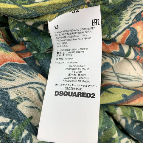 DSQUARED2 Size L Olive & Orange Tiger Print Viscose Zip Up Long Sleeve Shirt