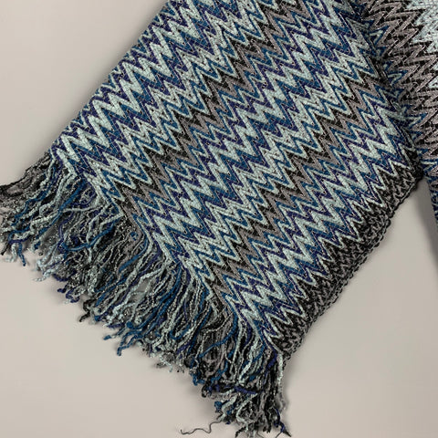 MISSONI Blue & Grey Zig-Zag Knitted Acrylic Blend Scarf