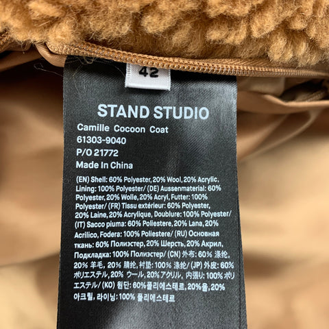 STAND STUDIO Notch Revers Taille L Tan Texturé Fausse Fourrure Manteau