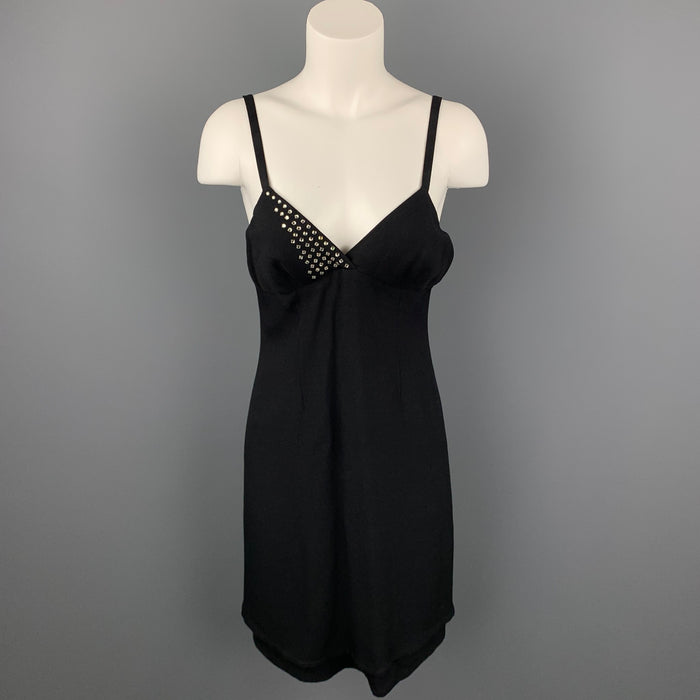 SONIA RYKIEL Size 6 Black Rhinestone Acetate / Viscose Spaghetti Strap Cocktail Dress