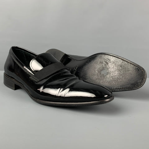 SALVATORE FERRAGAMO Size 12 Black Patent Leather Tuxedo Loafers