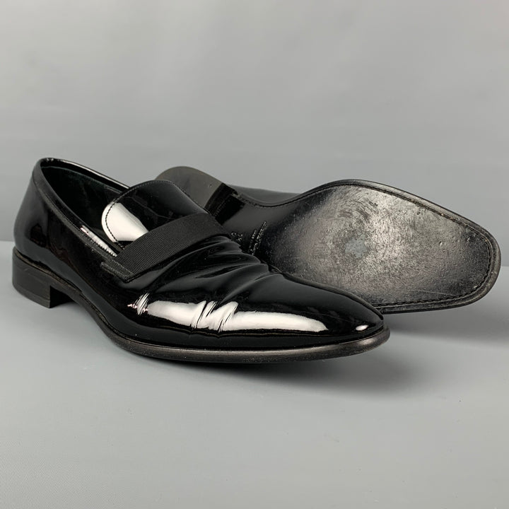 SALVATORE FERRAGAMO Size 12 Black Patent Leather Tuxedo Loafers