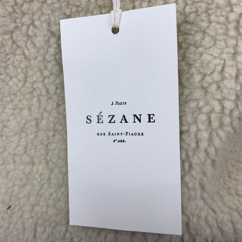 SEZANE Size S Navy Cream Cotton Textured Faux Shearling Jacket