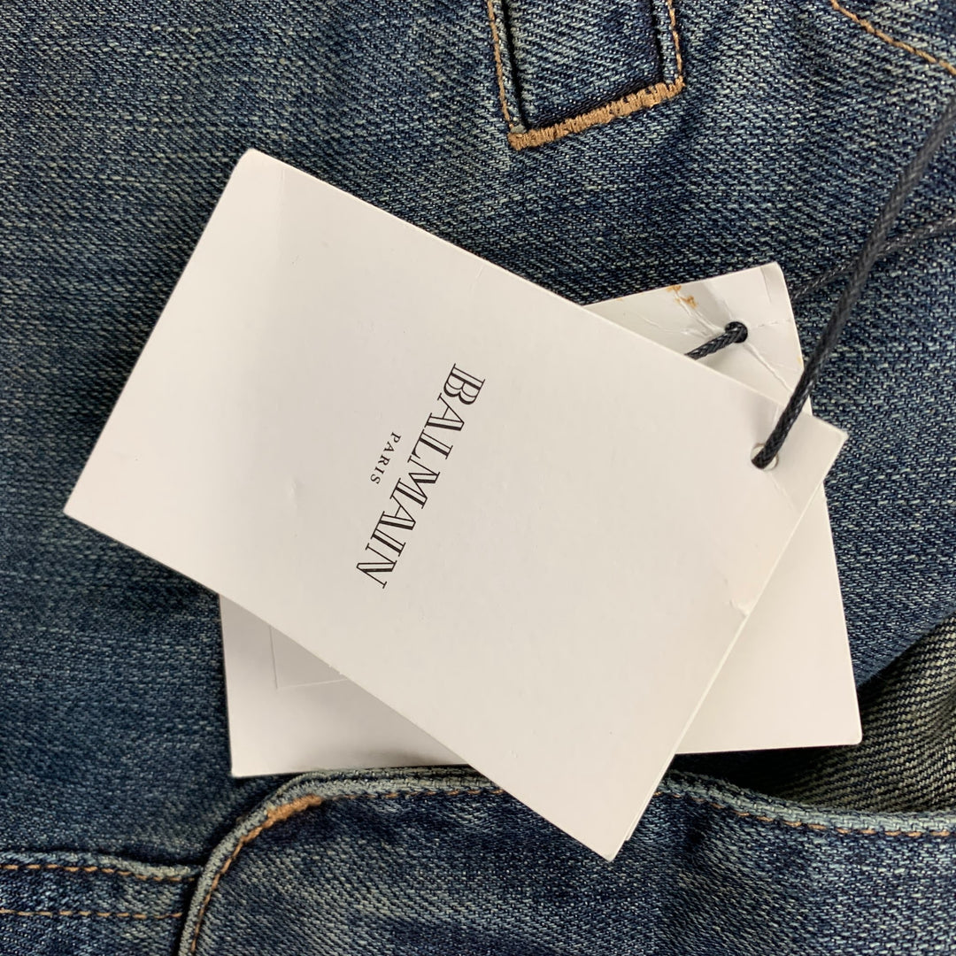 BALMAIN Size 32 Blue Cotton Motorcycle Jeans