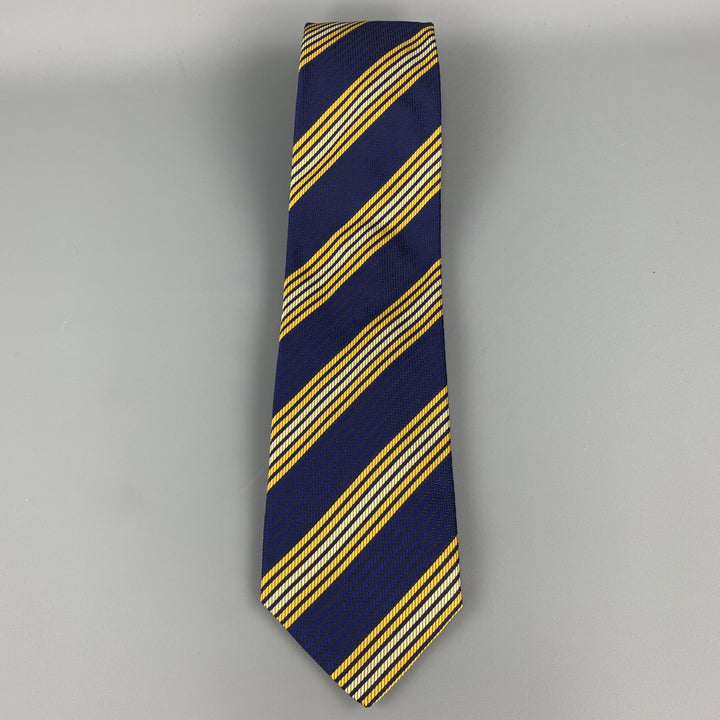 PAUL SMITH Navy & Yellow Diagonal Striped Silk Tie