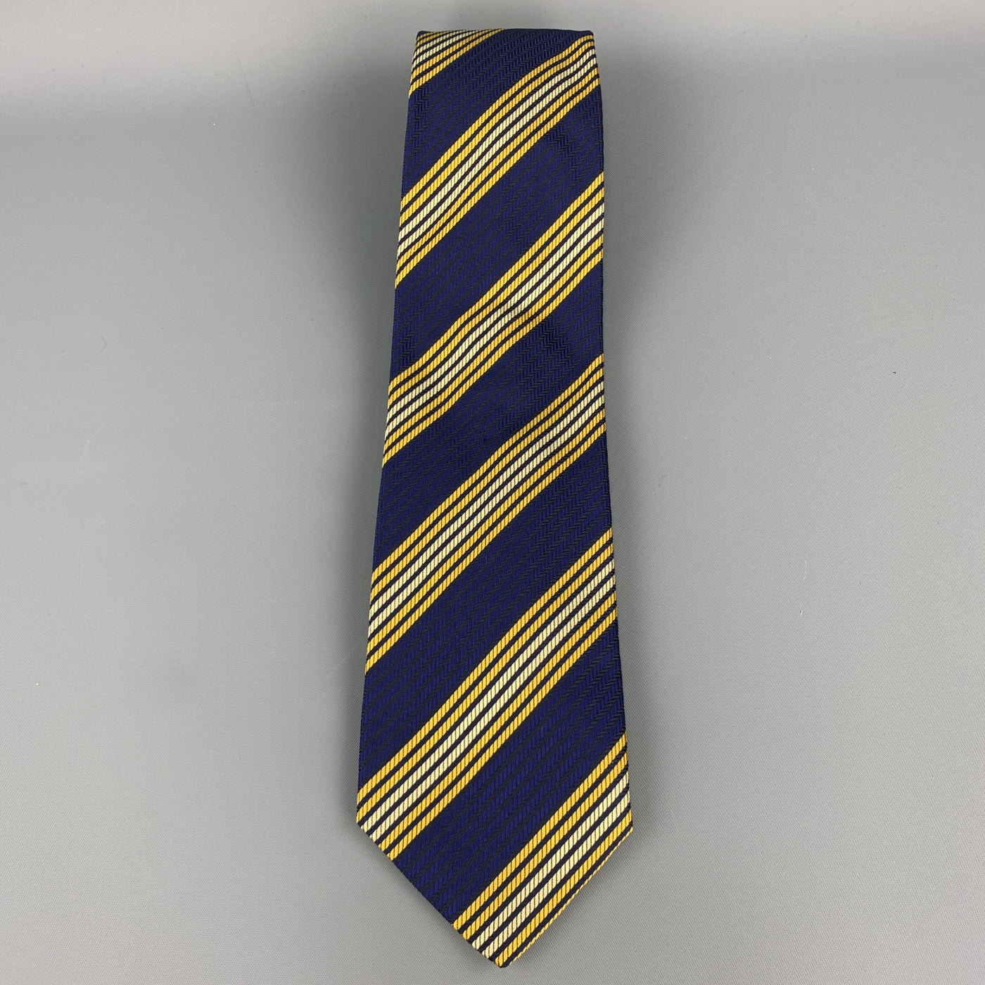 PAUL SMITH Navy & Yellow Diagonal Striped Silk Tie