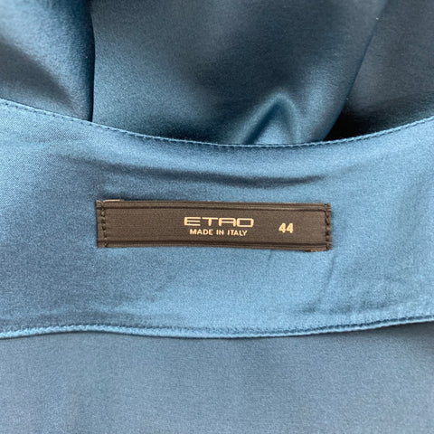 ETRO Size 8 Blue Silk V-Neck Casual Top