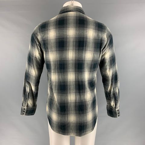 RALPH LAUREN Size S Grey Off White Plaid Cotton Snaps Long Sleeve Shirt
