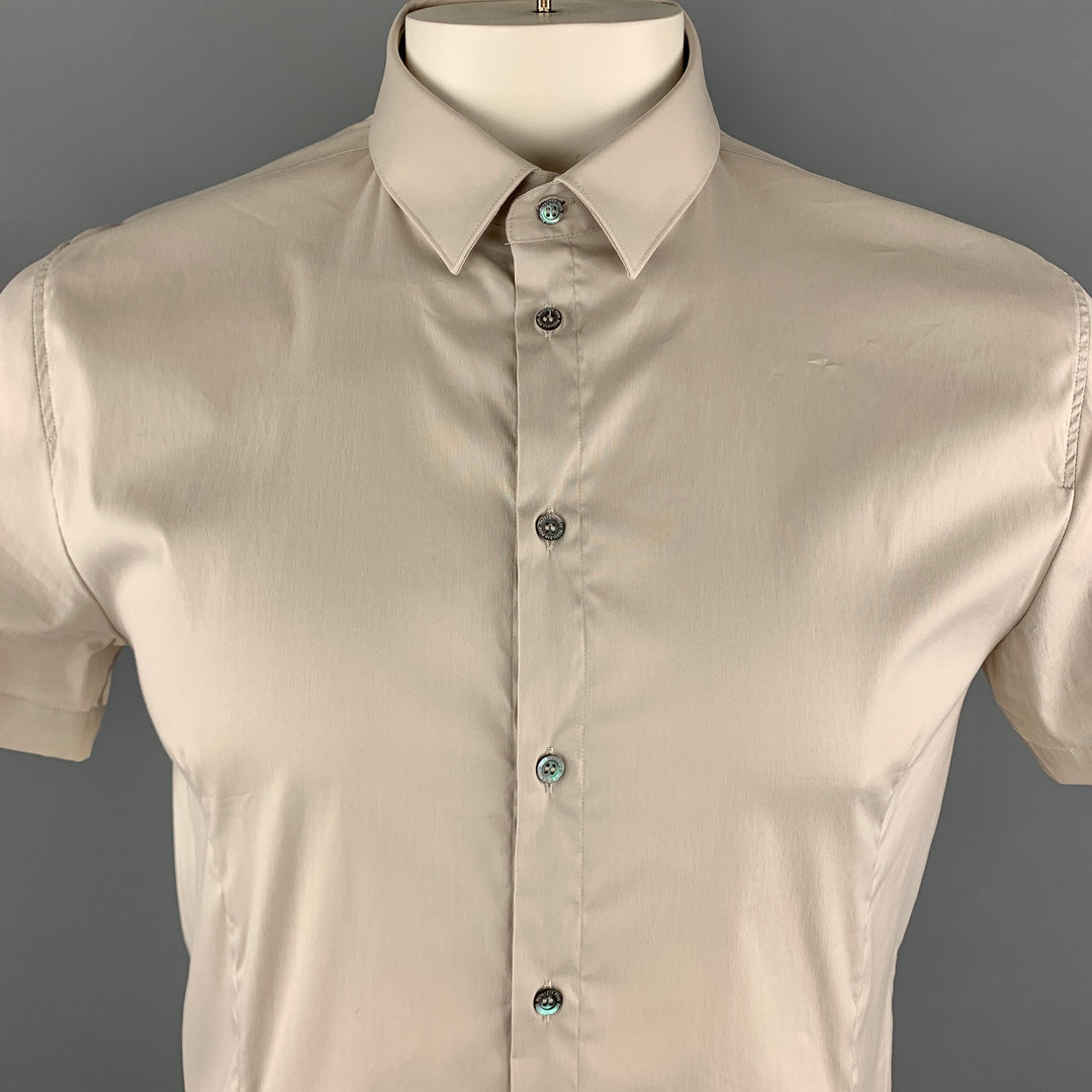 PATRIZIA PEPE Size L Ivory Cotton Blend Button Up Short Sleeve Shirt