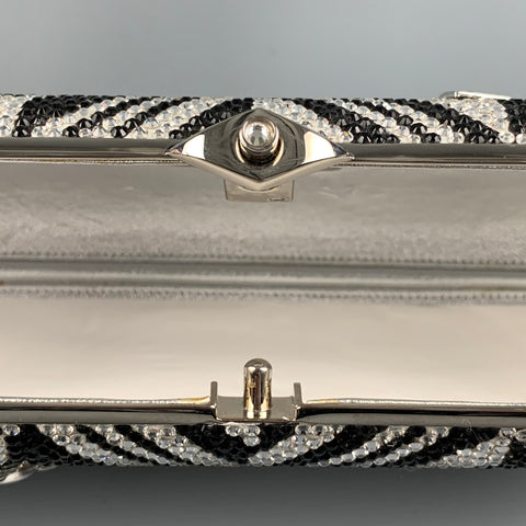 JUDITH LEIBER Silver & Black Chevron Metallic Rhinestones Handbag