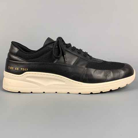 COMMON PROJECTS Taille 12 Baskets à lacets en cuir noir et blanc à matériaux mélangés