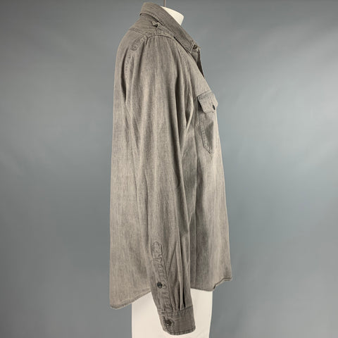 POLO by RALPH LAUREN Size XL Grey Cotton Epaulettes Long Sleeve Shirt