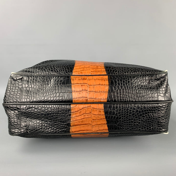 DRIES VAN NOTEN Black & Tan Alligator Embossed Leather Handbag
