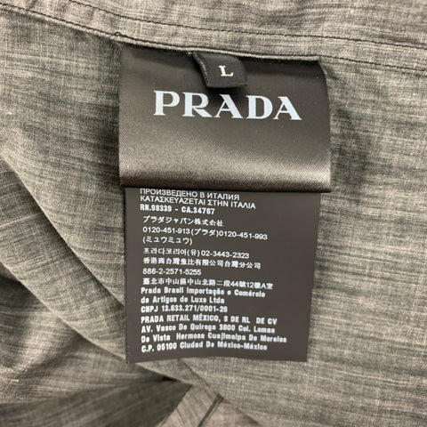 PRADA Size L Black Print Cotton Camp Short Sleeve Shirt