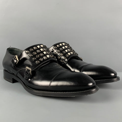 DSQUARED2 Size 10 Black Studded Leather Double Monk Strap Black Loafers