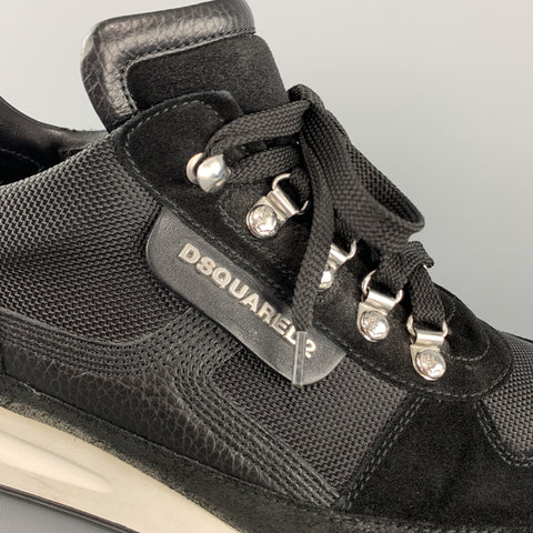 DSQUARED2 Talla 12 Zapatillas con gancho de esquí de lona y cuero en blanco y negro
