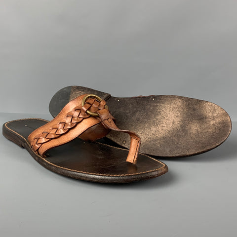 TOM FORD Size 10 Tan Braided Leather T-strap Sandals