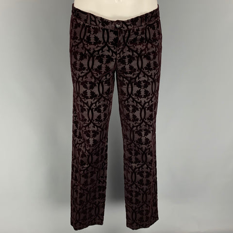 DOLCE & GABBANA Size 42 Burgundy Textured Cotton Burnished Velvet Notch Lapel Suit