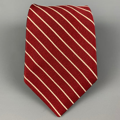 OXXFORD CLOTHES Red White Diagonal Stripe Silk Tie