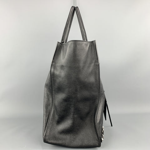 BALENCIAGA Black Textured Leather Large CITY Tote Handbag
