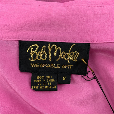 BOB MACKIE Size 8 Pink Black Silk Embroidered Button Up Shirt