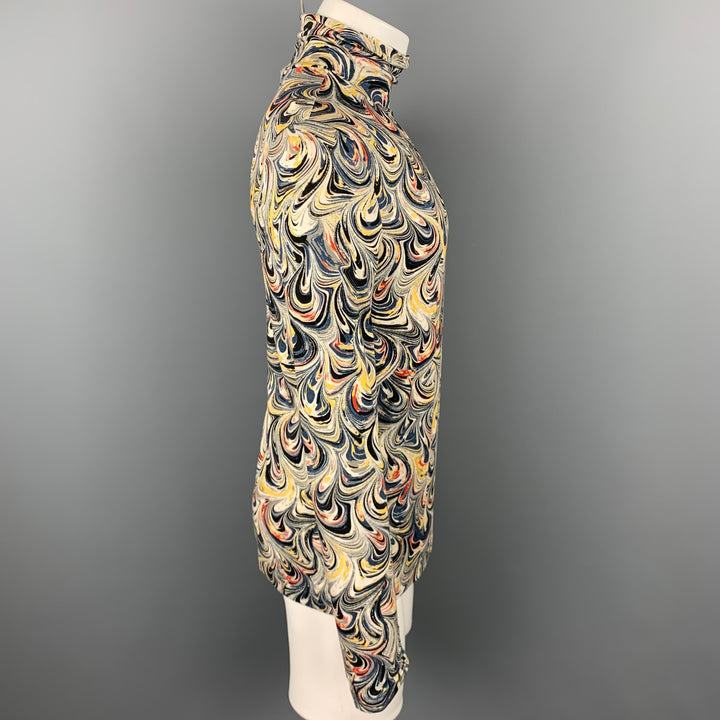DRIES VAN NOTEN Size M Multi-Color Abstract Viscose Turtleneck Pullover