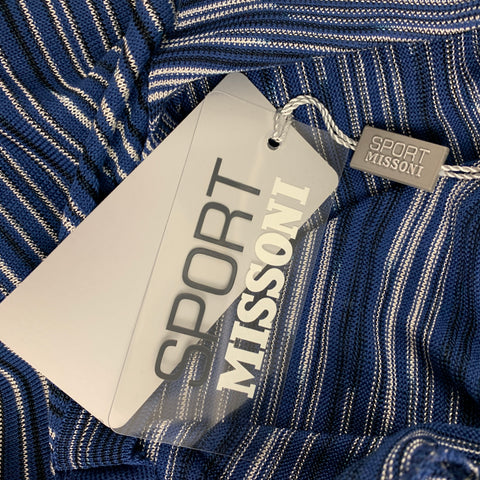 MISSONI SPORT Size M Blue White Stripe Cotton Viscose Buttoned Polo