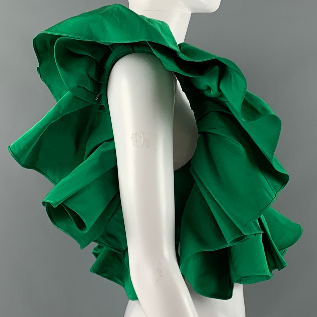 ALEXANDER MCQUEEN Taille 0 Haut de robe bustier à volants en polyester vert
