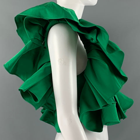 ALEXANDER MCQUEEN Size 0 Green Polyester Ruffled Bustier Dress Top