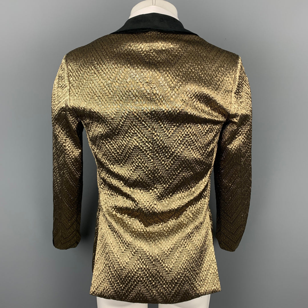 MR TURK Size 36 Gold & Black Brocade Polyester Notch Lapel Sport Coat