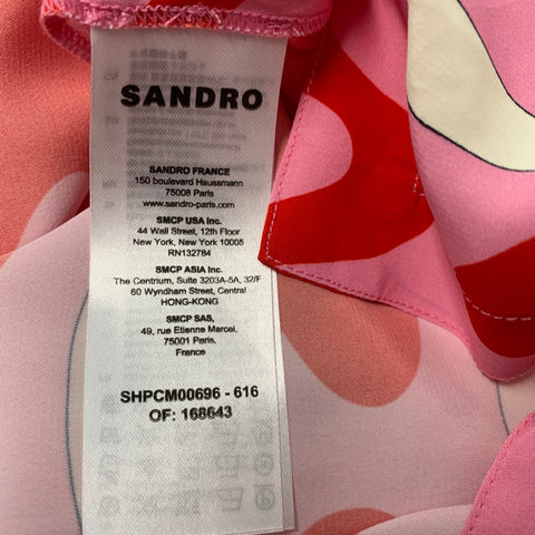 SANDRO Taille L Rose Rouge Imprimé Viscose Boutonné Chemise à Manches Courtes