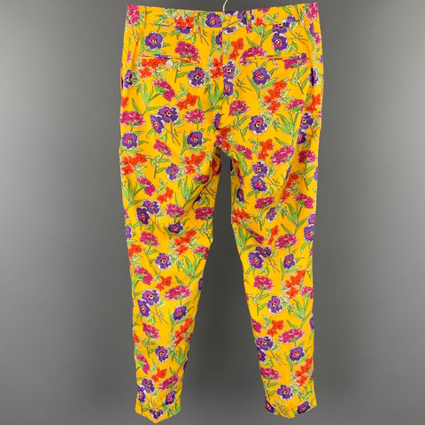 RALPH LAUREN Purple Label Size 32 Yellow Print Cotton Zip Fly Casual Pants