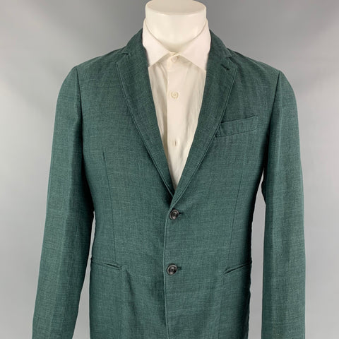 ARMANI COLLEZIONI Size 40 Green Cotton / Linen Notch Lapel Sport Coat