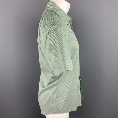 MR. TURK Size S Green Stripe Cotton Blend Button Up White Short Sleeve Shirt