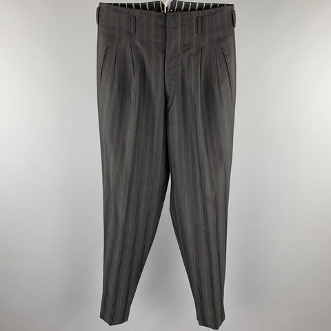 Vintage MATSUDA Size 32 Black Stripe Wool Zip Fly High Waisted Dress Pants