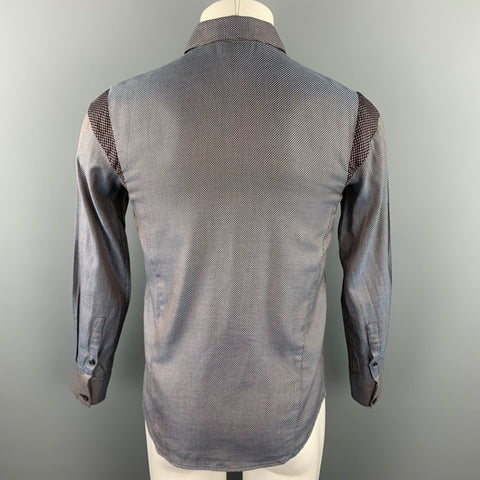 ARMAND BASI Size S Blue & Brown Textured Cotton Button Up Long Sleeve Shirt