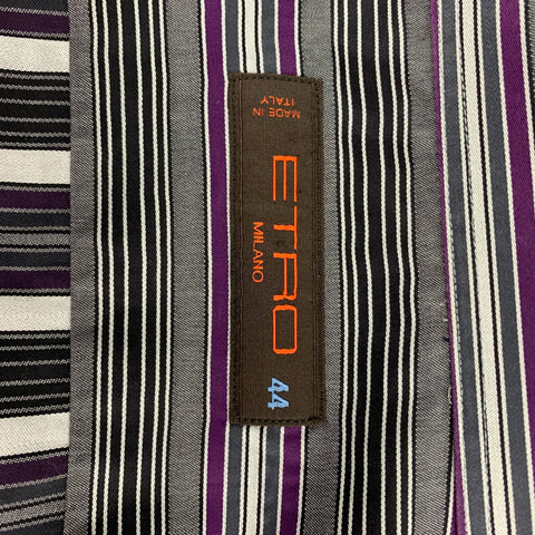 ETRO Size XL Grey & Purple Stripe Cotton Button Up Long Sleeve Shirt