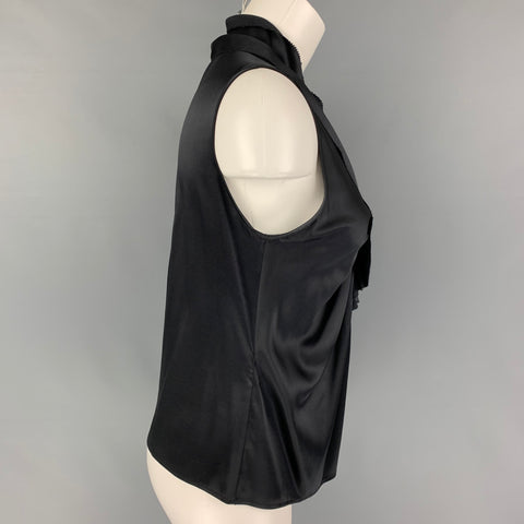 ETRO Size 4 Black Silk Ruffled Sleeveless Dress Top