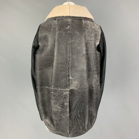 RICK OWENS Size L Grey Cream Lamb Shearling Coat