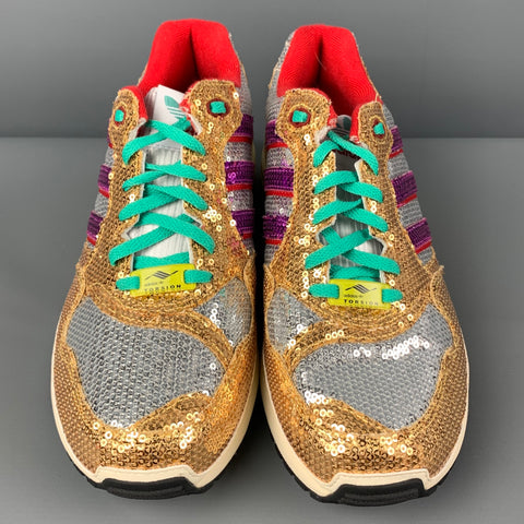 ADIDAS Taille 8,5 Baskets à lacets Torsion ZX 6000 à paillettes dorées et argentées