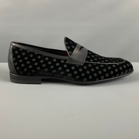 MAGNANNI Size 9 Black Polka Dot Velvet Slip On Loafers