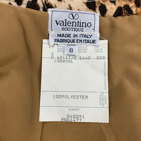 Vintage VALENTINO Size 8 Beige Brown Wool Animal Print Pencil Below Knee Skirt Set