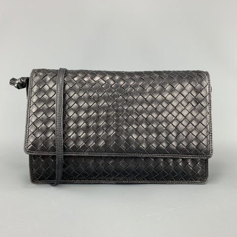Vintage BOTTEGA VENETA Black Intrecciato Woven Leather Shoulder Bag