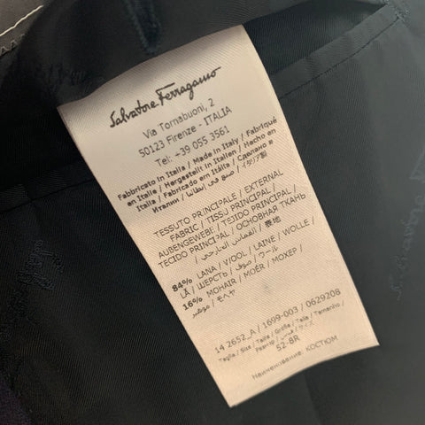 SALVATORE FERRAGAMO Size 42 Navy Wool  Mohair Shawl Collar Tuxedo 3 Piece Suit