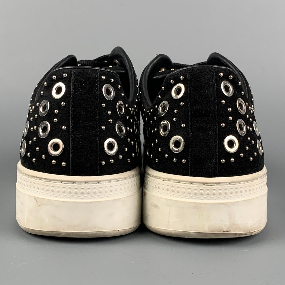 ALAIA Size 7 Black Leather Grommets Suede Lace Up Sneakers