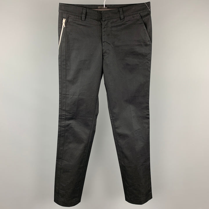 CROW Size M Black Cotton Zip Fly Casual Pants