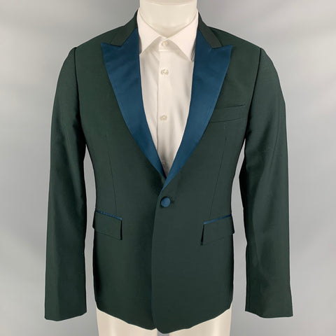 PAUL SMITH Soho Fit Size 38 Regular Forest Green & Teal Wool / Mohair Peak Lapel Sport Coat