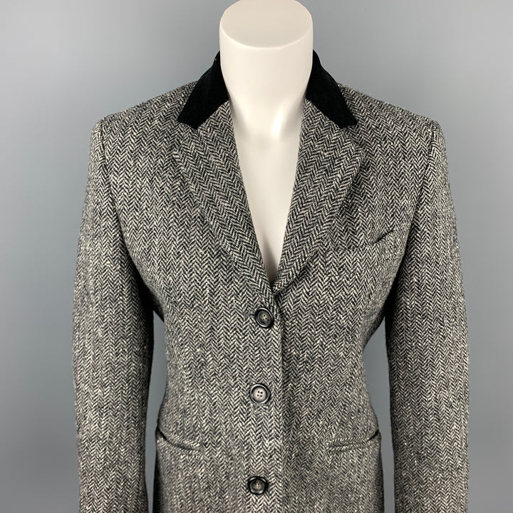 MAX MARA Size 6 Grey Tweed Herringbone Wool Notch Lapel Jacket