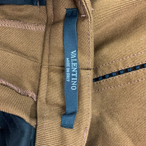 VALENTINO Taille 32 Pantalon habillé à jambe large plissé en coton marron