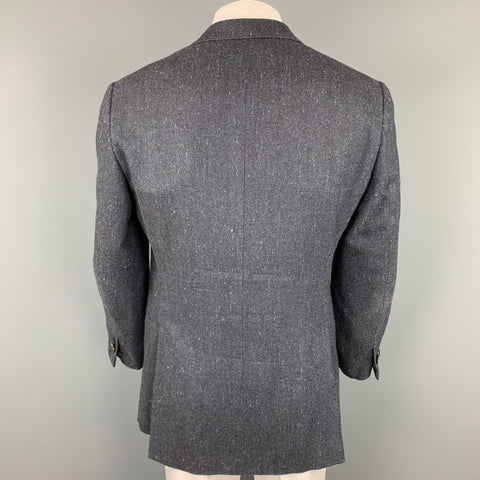 ERMENEGILDO ZEGNA Couture Size 44 Regular Navy Herringbone Cashmere Blend Notch Lapel Sport Coat